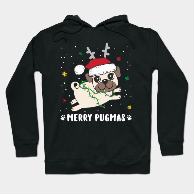 Christmas Merry Pugmas Cute Pug X-Mas Party Pug Lover Hoodie by FloraLi